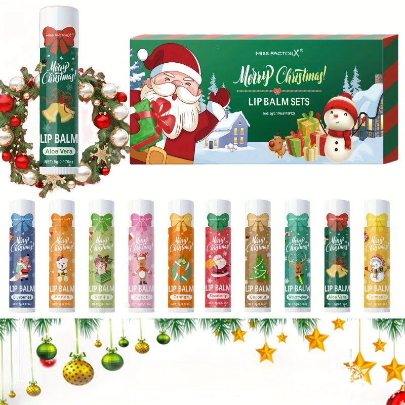 Christmas Limited Lipstick Case 10pcs Plant Extract Multi Flavor Moisturizing  Repairing Lip Dryness Lipstick Gift To Women New