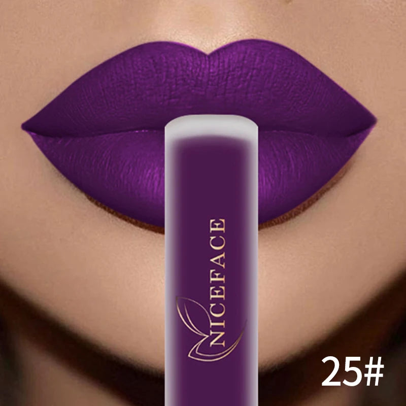 NICEFACE Matte Liquid Lipstick Waterproof Long Lasting Lip Gloss Tint Sexy Red Nude Purple Metallic Lipsticks Makeup Cosmetics