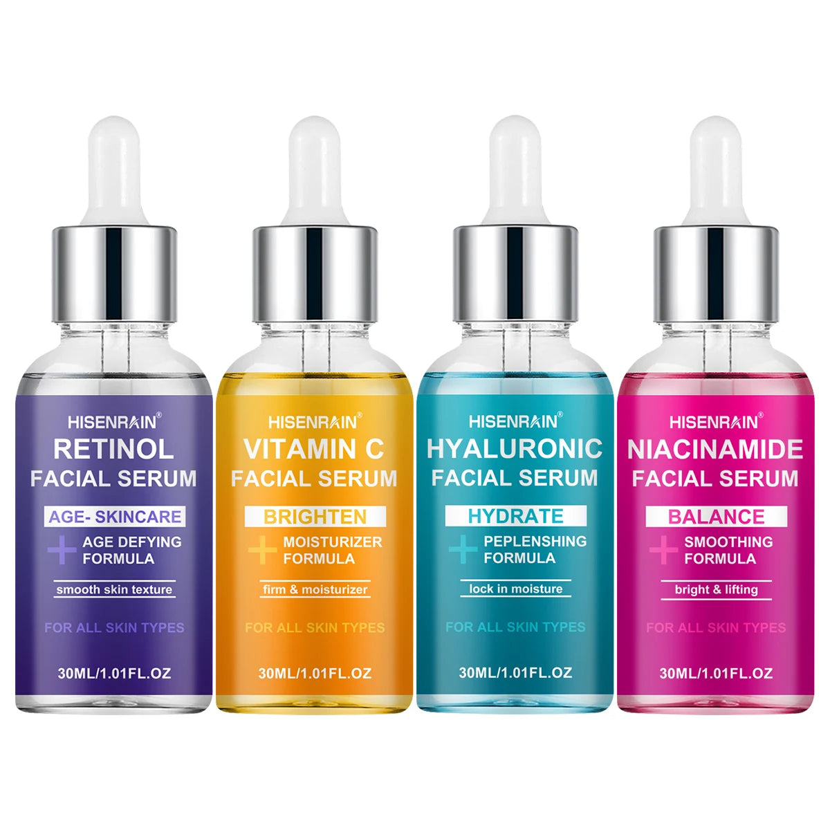 HISENRAIN Luxury Moisturizing Essence 4-Piece Set - Premium Skincare Gift for Holiday Seasons, Radiant & Hydrated Skin.