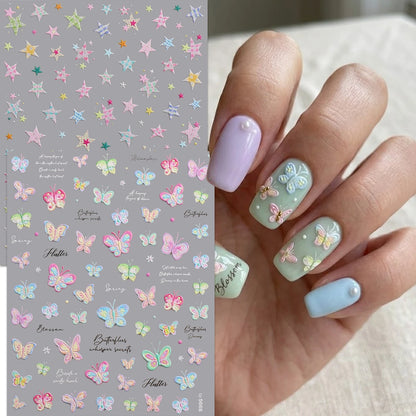 Aurora Ocean Shell Nail Stickers - Summer Beach 3D Relief Sea Star Seahorse Decals - Spring Vacation Nail Tech Supplies