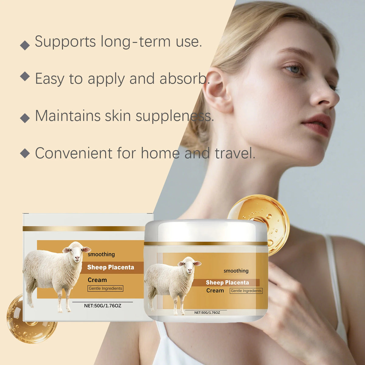 Hydrolyzed Sheep Placenta Cream Firming Lifting Anti-Aging Fade Fine Lines Nourishing Soothing Anti-Wrinkle Facial Cream Skincar
