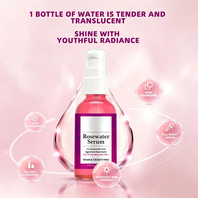 1/3 Pcs Rose Water Essence Serum 30ml Each Dry Combination Skin Facial Hydrating Moisturizing Essence Skincare Facial Serum for Women Daily Care