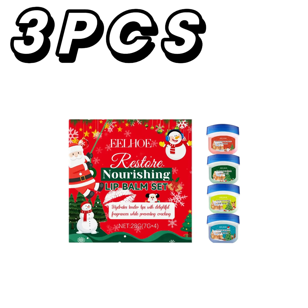 4In1 Christmas Lip Balm Gift Box Lasting Hydrating Moisturizing Repairing Anti Cracking Lip Care Kit A/W2027 Lip Care Xmas Gift