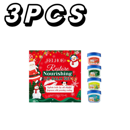 4In1 Christmas Lip Balm Gift Box Lasting Hydrating Moisturizing Repairing Anti Cracking Lip Care Kit A/W2027 Lip Care Xmas Gift