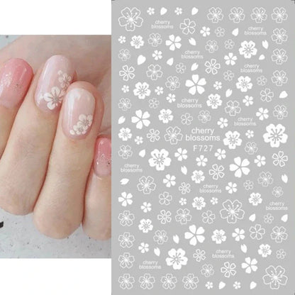 1pcs Sakura Flower 3D Nail Stickers White Cherry Blossom Nail Art Decals Spring Summer Adhesive Slider Decor Wedding Manicure