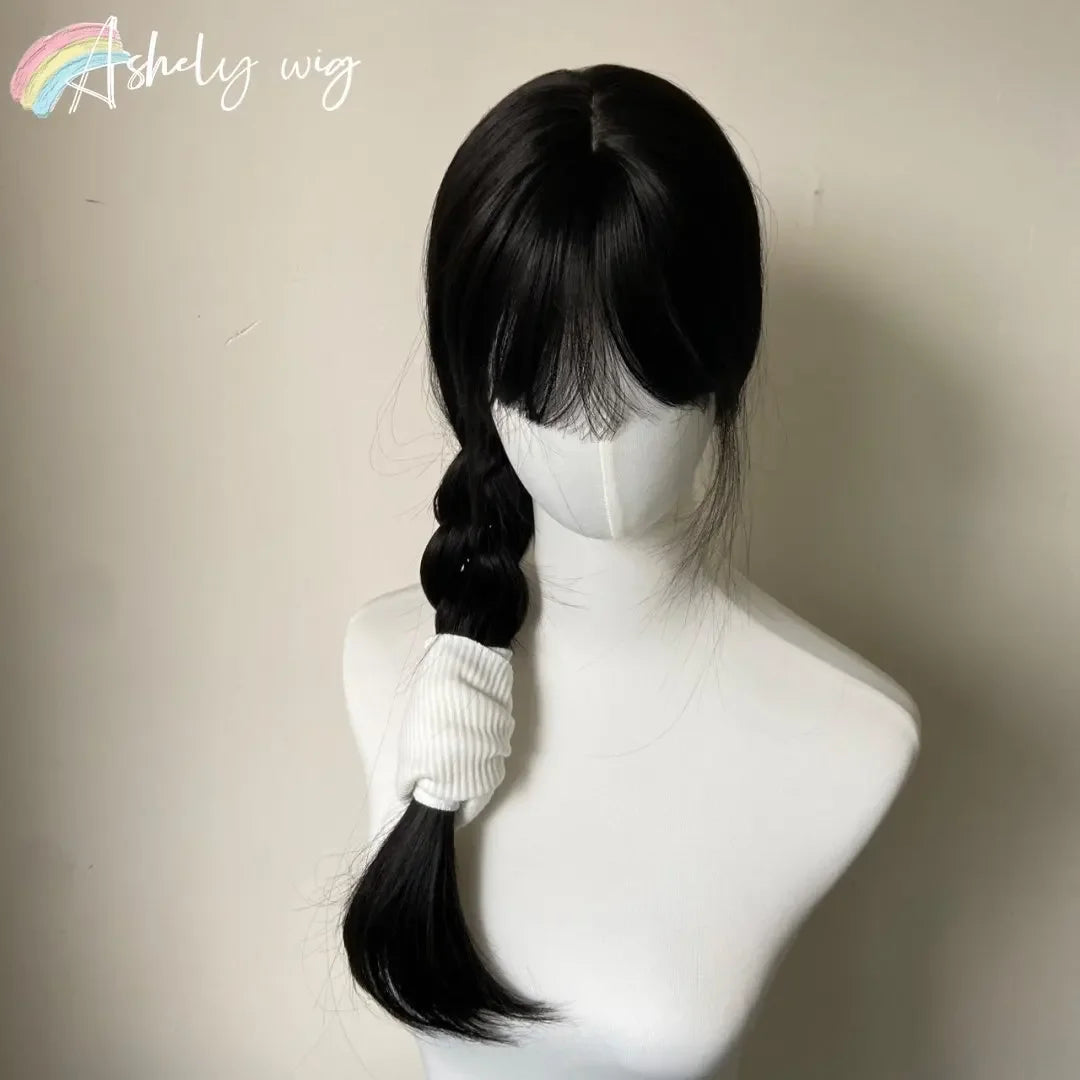 Black Wig with Bangs Long Straight Synthetic Wigs for Women 24inch Lolita Cute Natural High Temperature Fibers for Daily Use 가발