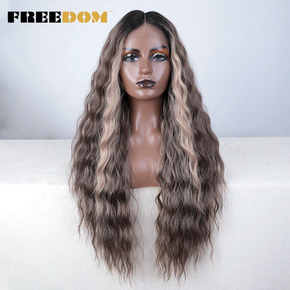 FREEDOM Synthetic Lace Front Wigs For Women Easy Wear Long Curly Wavy Ombre Blonde Ginger Lace Wigs Heat Resistant Cosplay Wigs