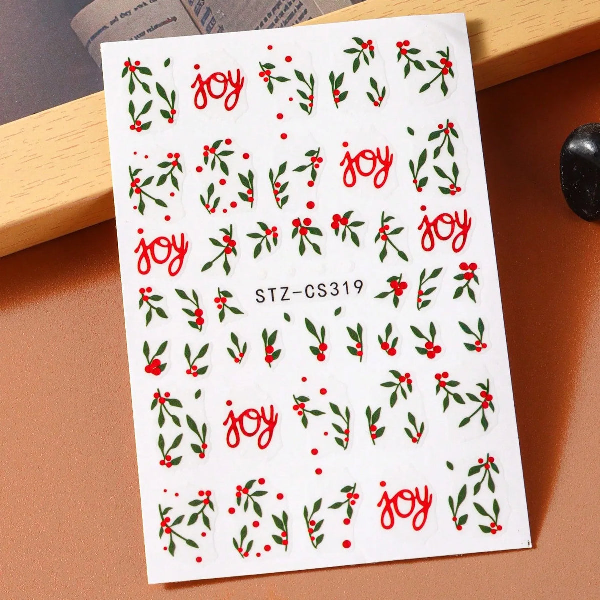 2PCS 3D Red Green Christmas Nail Stickers Holiday Snowflake Bow Berry Decals Winter Holiday Party Nail Art Supplies