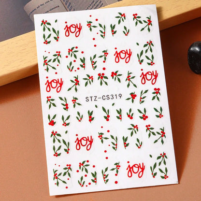 2PCS 3D Red Green Christmas Nail Stickers Holiday Snowflake Bow Berry Decals Winter Holiday Party Nail Art Supplies