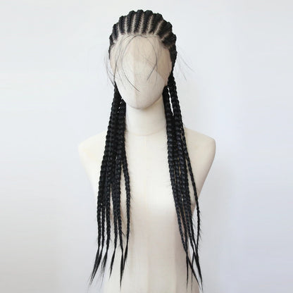 Black Braided Wigs Synthetic Full Lace Wig Glueless Full Lace Synthetic Wig Heat Resistant Fiber Wig for Women Daily Wear