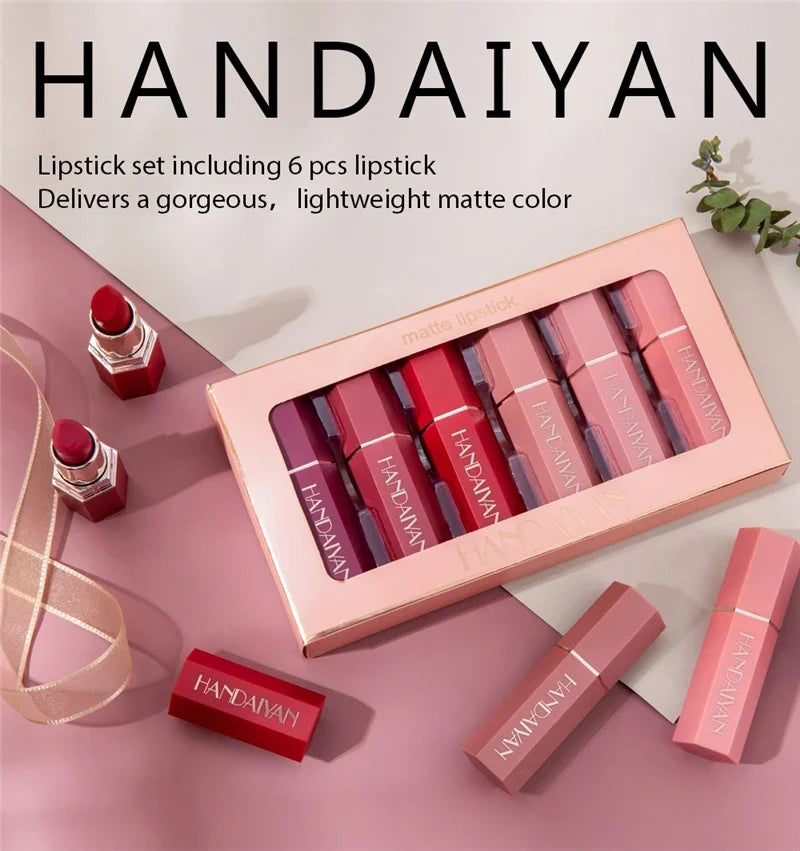 6-Color Matte Lipstick Non-Fading Non-Stick Cup Long-Lasting Velvet Smooth Matte Lip Color Waterproof Smudge-proof Lip Cosmetic