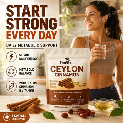 Docteat Energy Support Softgels Ceylon Cinnamon Antioxidant Action and Metabolic Balance 60 CT for Adults Daily Vitality