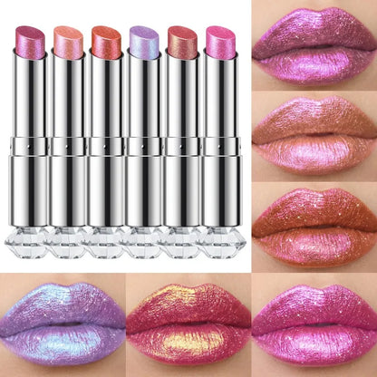 Polarizing Lipstick Starlight Holographic Shimmer Lip Stick Long Lasting Moisturizing Plumping Glitter Metallic Lip Tint Makeup