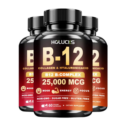 Vitamin B12 Capsules, with MSM, Marine Collagen, Support Mood & Mental Focus, Heart, Skin, Bone & Nervous System Health, Immune