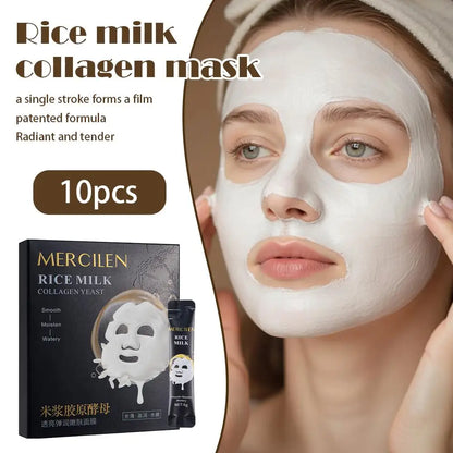 Rice Milk Collagen Yeast Brightening Mask 10 Pack  Sachets Peel-Off Facial Mask Deep Hydrating Moisturizing Nourishing Skincare