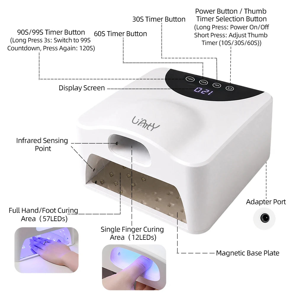 Dual‑Mode UV LED Nail Lamp Fast Drying Gel Nail Dryer Magnetic Mirror Base Auto Sensor for Gel Nails
