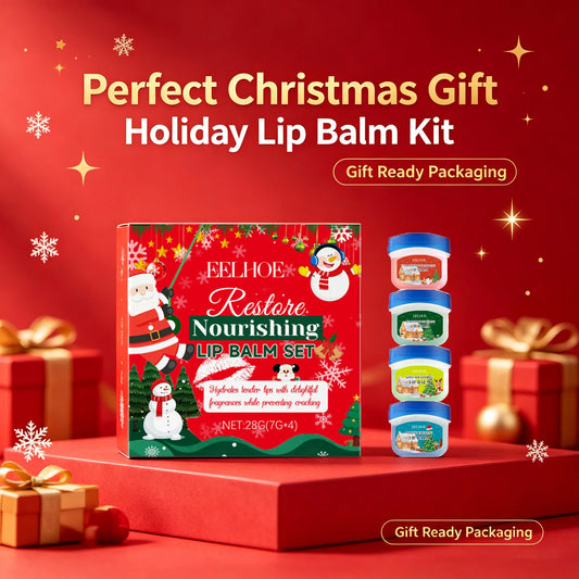 4pcs/kit Christmas Lip Balm Set Moisturizing Anti Cracking Hydrating Nourishing Plump Lips Lipstick Skin Care Christmas Box Gift