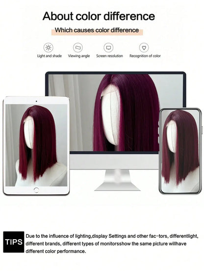 Ashely Bob Red Lace Front Wigs for Women Short WINE RED Bob Wig Middle Part Synthetic Hair Wigs Heat Resistant Cosplay Hair Wigs