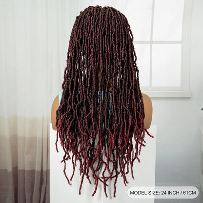 24Inch Full Lace Locs Braided Wigs with Baby Hair Lace Frontal Synthetic Braids Wigs for Black Women Natural HD Lace Braids Wigs