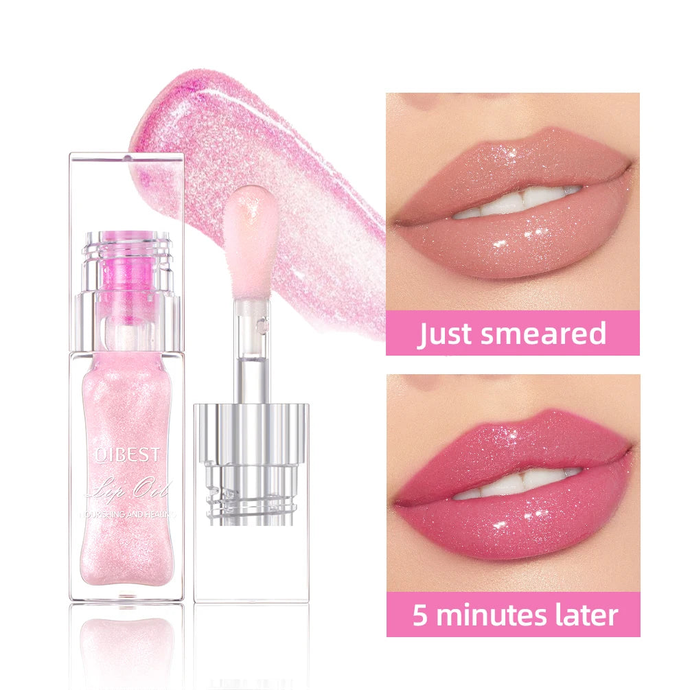 QIBEST 1pc Temperature Color Change Lip Oil Lipgloss Moisturizing Lasting Pink Clear Lip Glaze Pearlescent Lipgloss Makeup New