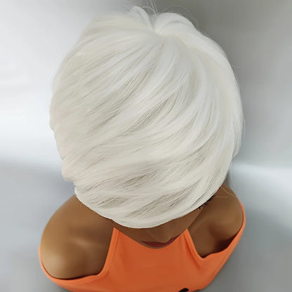 Short Synthetic Pixie Wigs Pixie Cut Short White Wavy Wigs Layered Short Synthetic Hair Wigs For Women