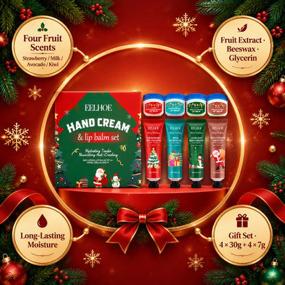 Christmas 8 Pcs Hand Cream and Lip Balm Gift Set Fruit Scented Moisturizing Nourishing Skincare for Women Travel Size 8 Pieces