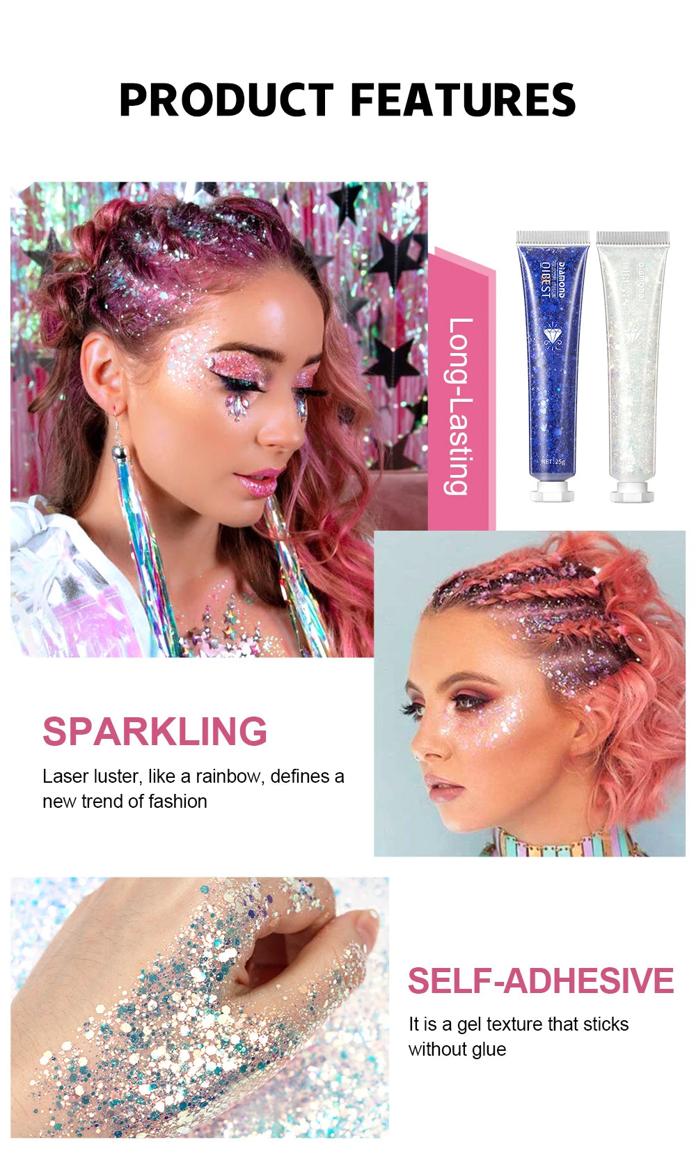 6 Colors Holographic Body Glitter Gel Set Christmas Party Makeup Face Eye Lips Hair Nail Cosmetic Festival Glitter Cosmetics