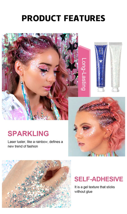 6 Colors Holographic Body Glitter Gel Set Christmas Party Makeup Face Eye Lips Hair Nail Cosmetic Festival Glitter Cosmetics
