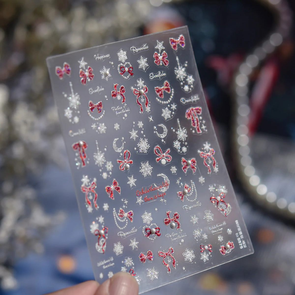 White Snowflake Red Bowknot Nail Art Sticker Adhesive High Quality Winter DIY Nail Art Decal Foil Decoration