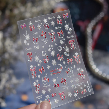 White Snowflake Red Bowknot Nail Art Sticker Adhesive High Quality Winter DIY Nail Art Decal Foil Decoration