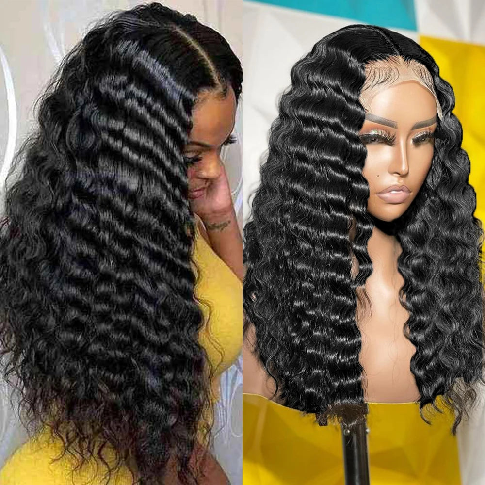 210 Density Deep Wave Human Hair Wigs 13x4 Transparent Lace Front Deep Curly Wigs Pre Plucked Virgin Raw Real Human Hair Wigs