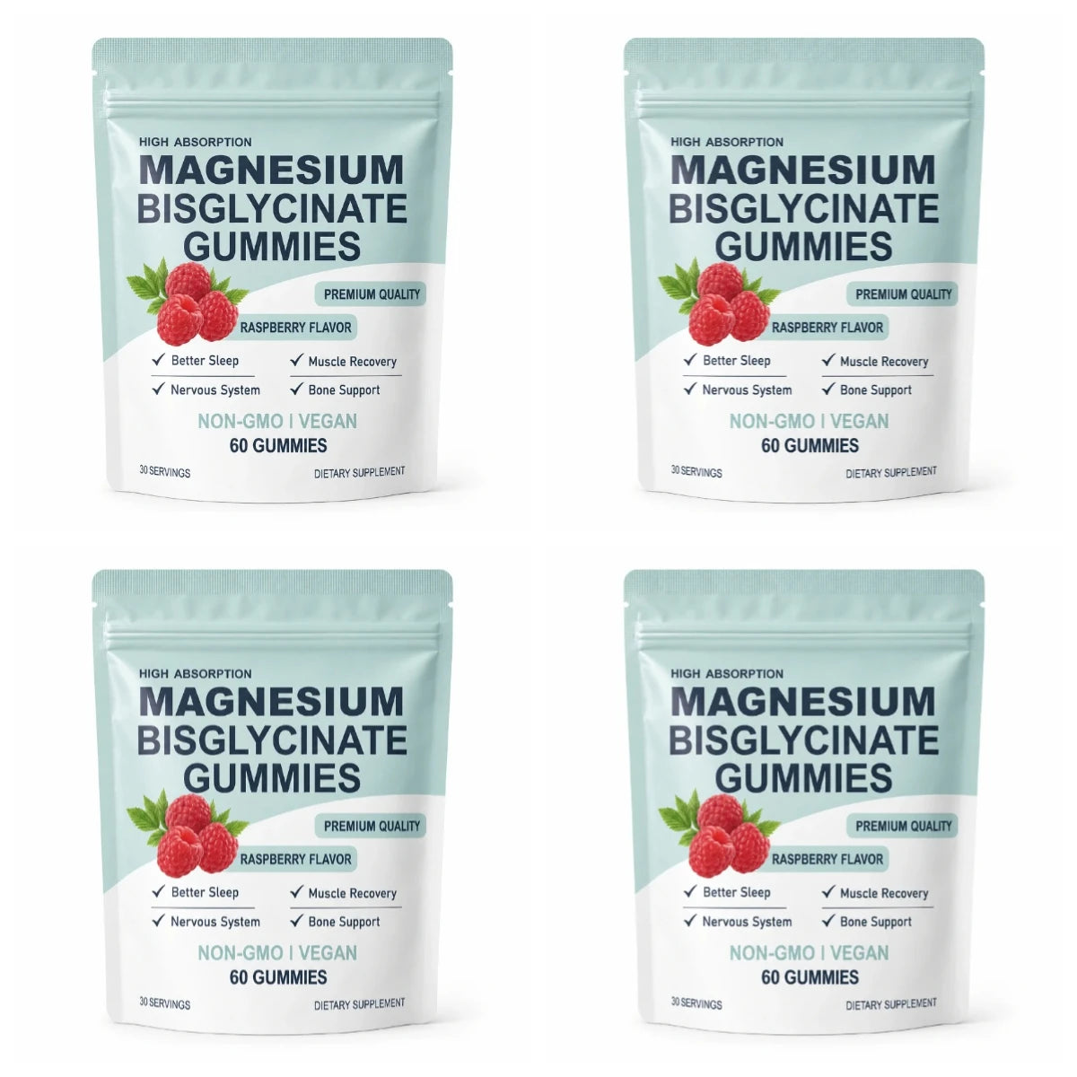 Magnesium Bisglycinate Gummies High Absorption Vegan Raspberry Flavor 60 Count Support Muscle Bone Health Non GMO Gluten Free