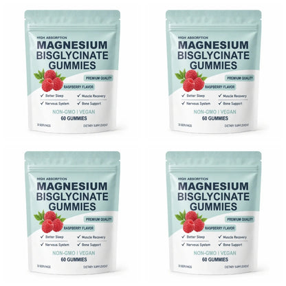 High Absorption Magnesium Bisglycinate Gummies Vegan Raspberry Flavor 60 Count Support Muscle Bone Health Non GMO Gluten Free