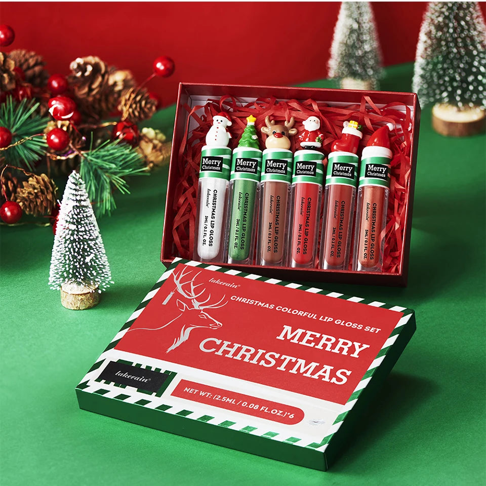 Christmas Lip Gloss Set Waterproof Long-Lasting Moisturizing Lip Skincare Lip Glaze Set Ideal Festive Holiday Christmas Gift