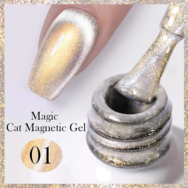 BORN PRETTY 10ml Rainbow Glass Cat Magnetic Nail Gel Polish Sparkling Double Light Reflective Glitter Colorful Laser Varnish