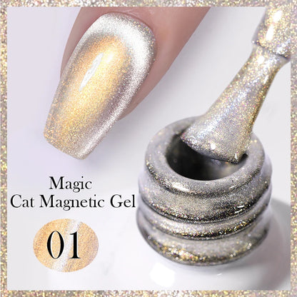BORN PRETTY 10ml Rainbow Glass Cat Magnetic Nail Gel Polish Sparkling Double Light Reflective Glitter Colorful Laser Varnish