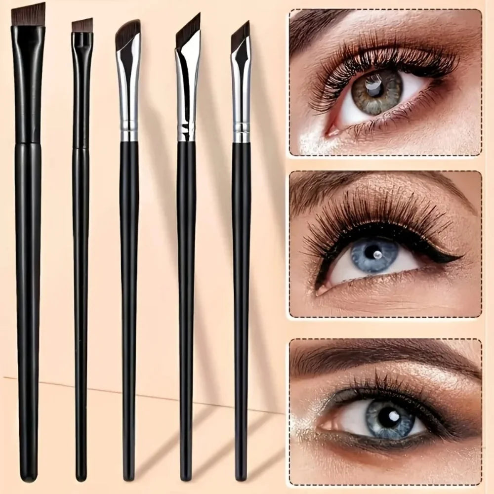 5pcs Precision Eyeliner Brush Set Angled Eyeliner, Eyebrow Brushes With Long Handle For Beginner Make-up Artist Eye Makeup Brush