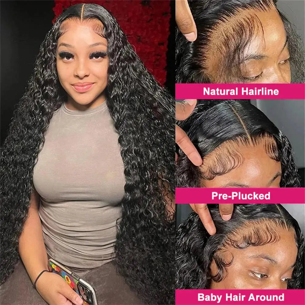 13x4 Lace Frontal Human Hair Wig Deep Water Wave Lace Frontal Wig 200 Density 13x6 HD Lace Deep Water Wave Curly Lace Frontal Wi