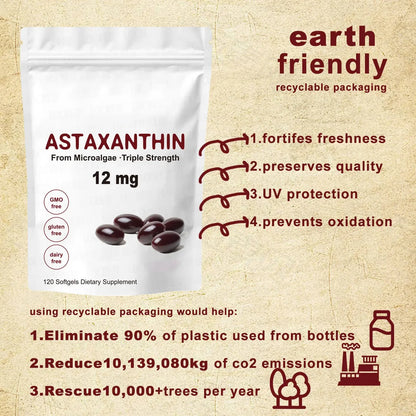 120Softgels Astaxanthin Capsules Support Eye,Joint And Skin Health And Immunity Promote Cardiovascular Health Reduce Blood Clots