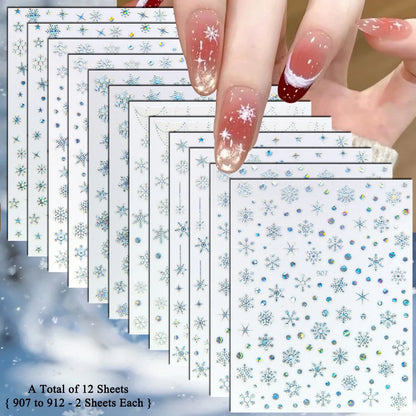 4 to 24 Sheets Xmas Snowflake Gold Silver Blue Holographic Self-Adhesive Winter Christmas Decor DIY Manicure Nail Art Stickers