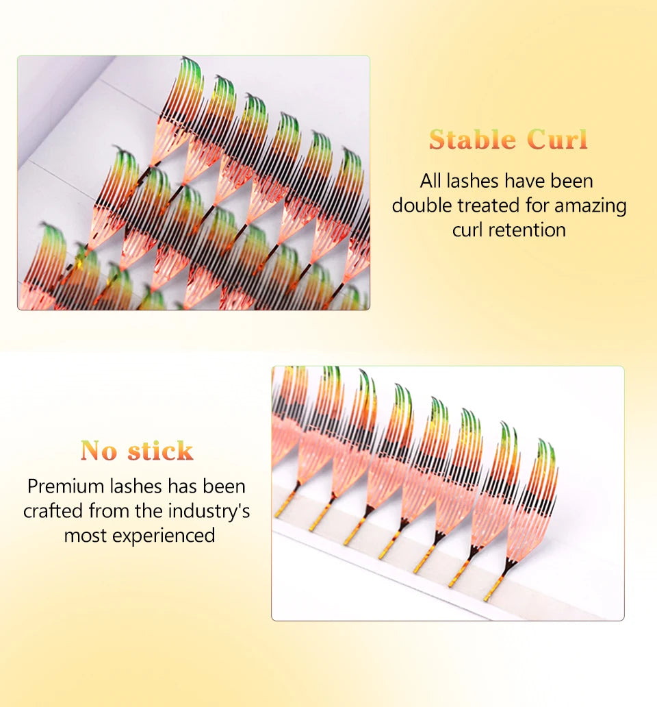 RUJADE Glitter Colored Feather Shape Premade Fan Lashes Eyelash Extension Manga Fairy Faux Lash Clusters For Christmas Makeup