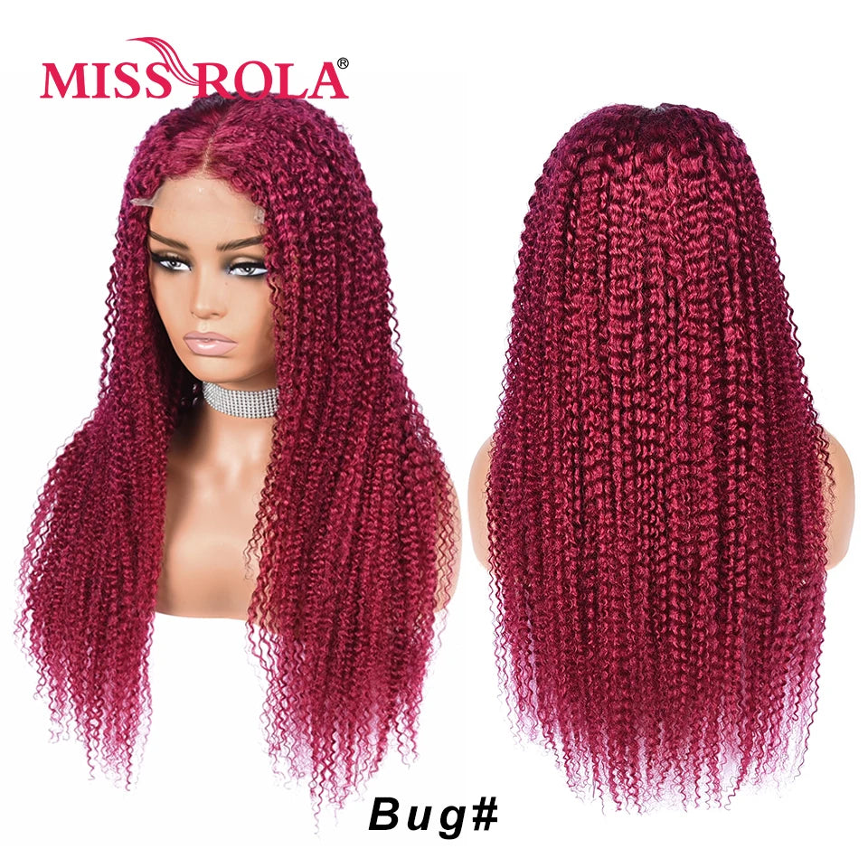 Miss Rola Brazilian Human Hair Curly Wigs 180% Density 4x4 Lace Closure Wig Kinky Curly Hair Wig Remy Pre Plucked With Baby Hair