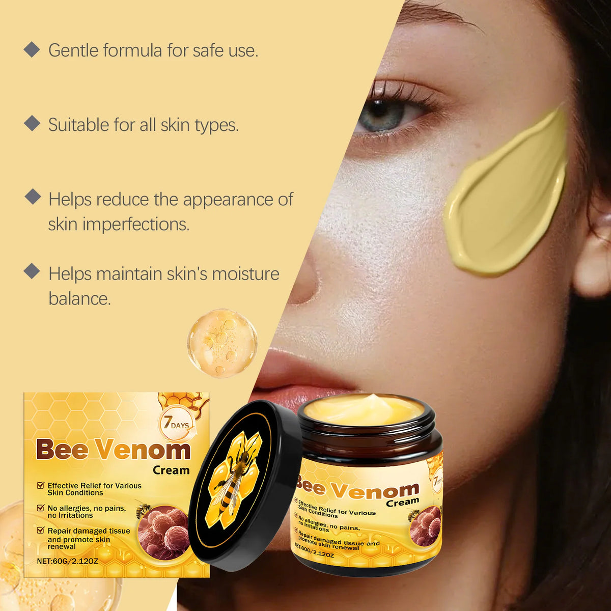 Bee Venom Skin Restoration Cream Lift Tightenes Sagging Fade Freckle Melanin Anti Cellulite Day & Night Body Massage Moisturizer