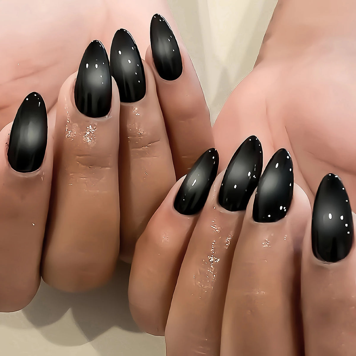 24pcs Pure Black Fake Nails Almond Fashion Charm Manicure Reusable False Nails For Spicy Girls Wearable Press On Nail Patch