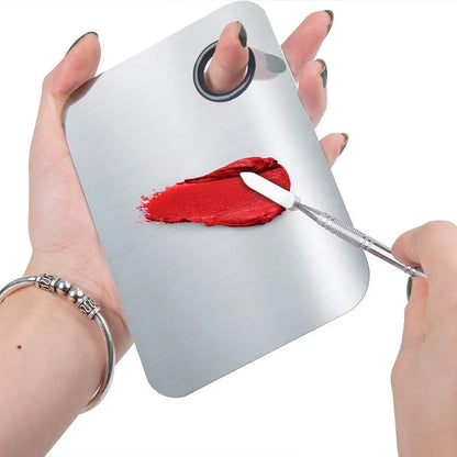 Stainless Steel Makeup Mixing Palette with Foundatio Spatula for Watercolor Paints Eye Shadow Sticks Makeup Cosmetic Beauty Tool
