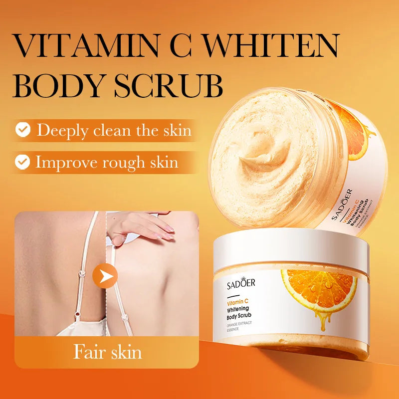 SADOER Vitamin C Body Scrub Brightening Moisturizing Anti Wrinkle Exfoliating Lotion Cream Arm Leg Scrub Skin Care