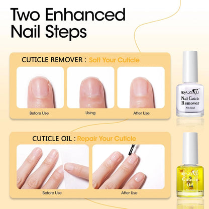 QAZIXU 12ml Nail Cuticle Softener Remover & Cuticle Nutrient Oil Set For Dead Skin Manicure Care Cuticle Cleaner Tool