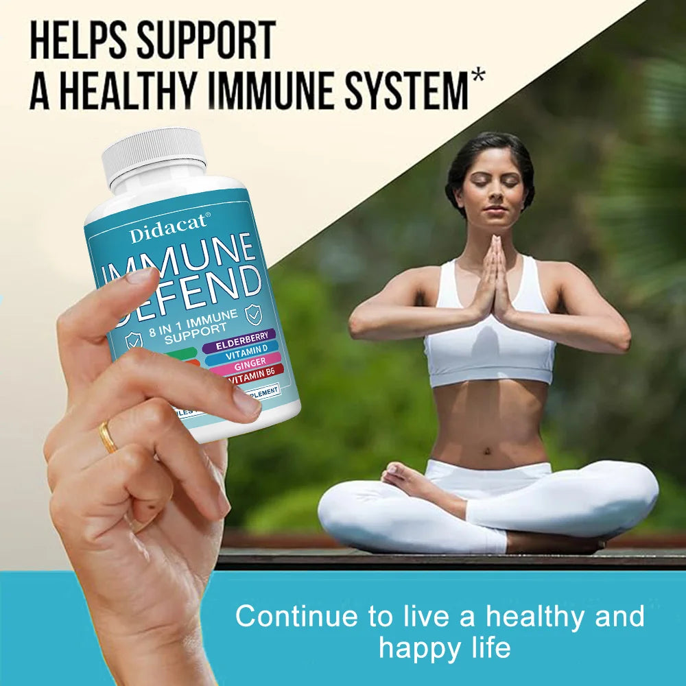 8 in 1 Immune Defense Support, Immunity Capsules Supplement with Echinacea, Vitamin C, D, Turmeric Curcumin & Ginger