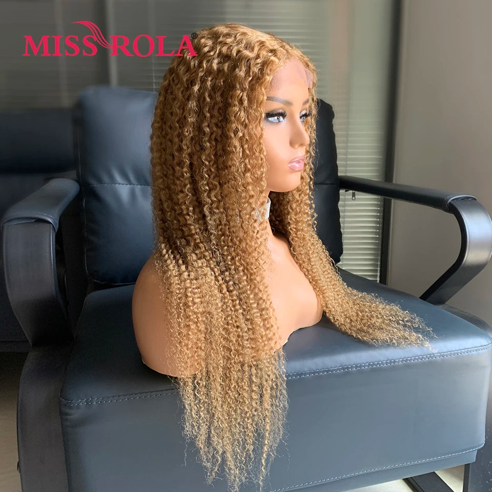 Miss Rola Brazilian Human Hair Curly Wigs 180% Density 4x4 Lace Closure Wig Kinky Curly Hair Wig Remy Pre Plucked With Baby Hair
