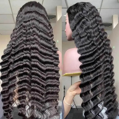 210 Density Deep Wave Human Hair Wigs 13x4 Transparent Lace Front Deep Curly Wigs Pre Plucked Virgin Raw Real Human Hair Wigs